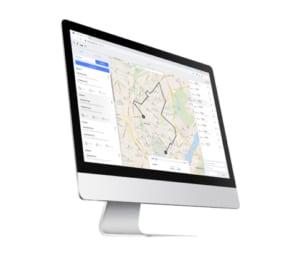 Computer viser skærmbillede af rute på kort